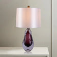 Contemporary White Drum Table Light With Teardrop Red Crystal Base - Small Desk Lamp