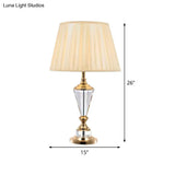 Contemporary White Fabric Study Lamp - Tapered Head Crystal Beveled Font Perfect For Reading