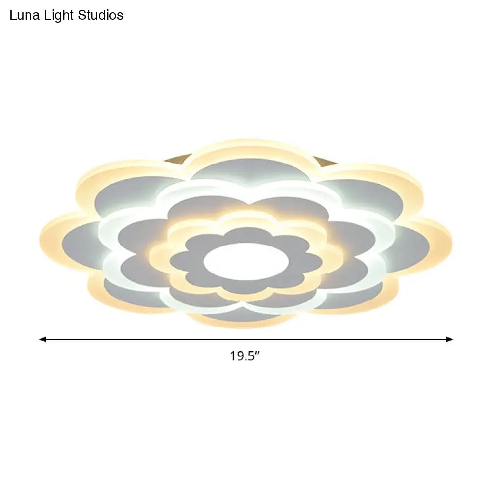 Contemporary White Flower Acrylic Led Flush Mount Ceiling Light - Outer Warm Inner 15’/19.5’ Wide