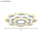 Contemporary White Flower Acrylic Led Flush Mount Ceiling Light - Outer Warm Inner 15’/19.5’ Wide
