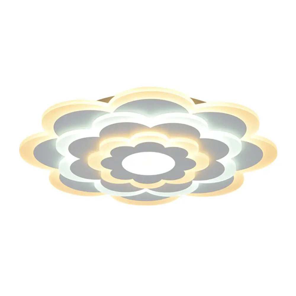 Contemporary White Flower Acrylic Led Flush Mount Ceiling Light - Outer Warm Inner 15/19.5 Wide