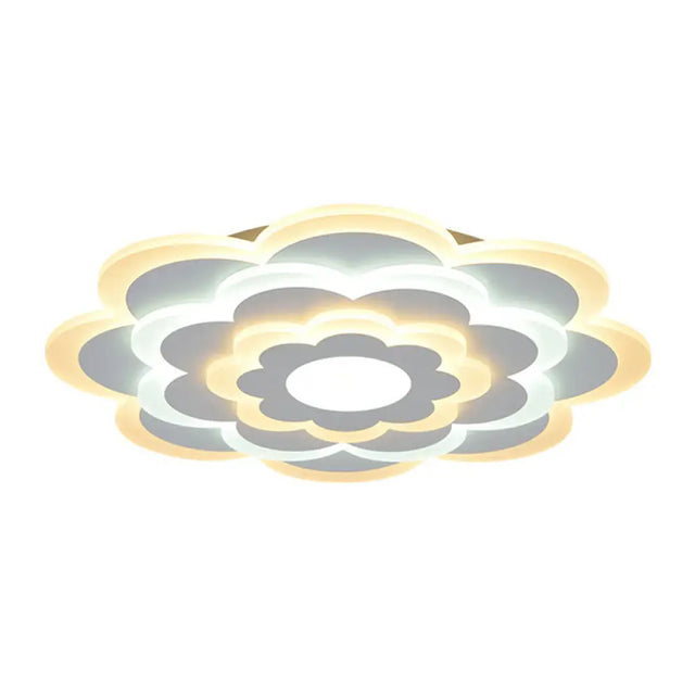 Contemporary White Flower Acrylic Led Flush Mount Ceiling Light - Outer Warm Inner 15/19.5 Wide