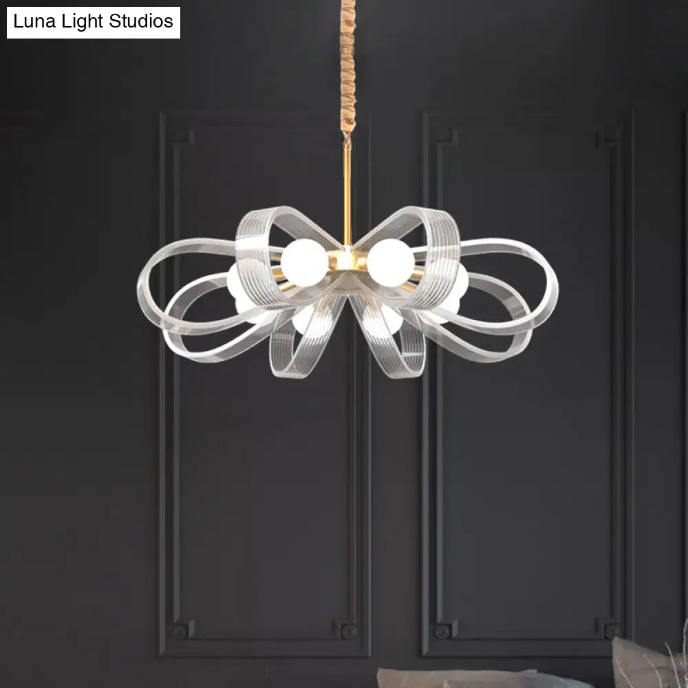 Contemporary White Flower Chandelier Pendant Light with 8 Acrylic Heads Stylish Ceiling Hang Fixture White