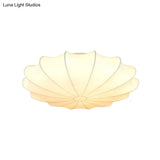 Contemporary White Flush Ceiling Light - Elegant Fabric Mount For Hallway