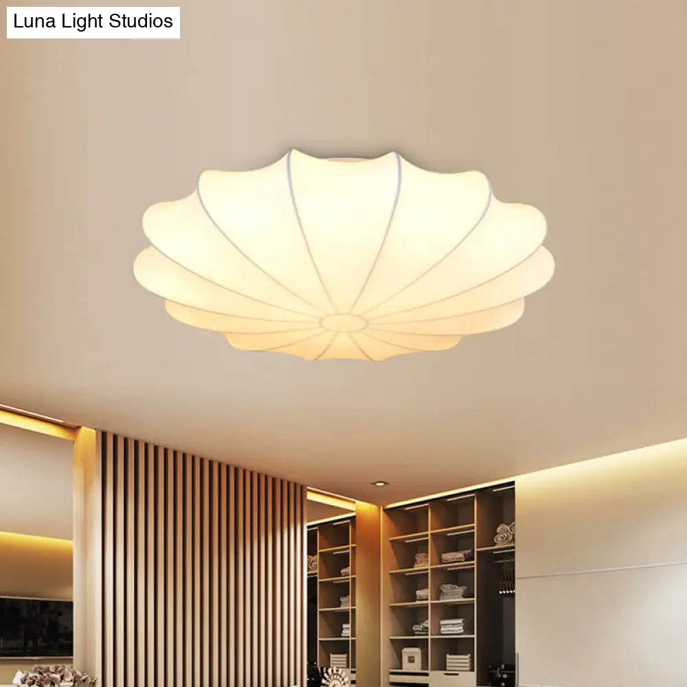 Contemporary White Flush Ceiling Light - Elegant Fabric Mount For Hallway