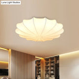 Contemporary White Flush Ceiling Light - Elegant Fabric Mount For Hallway