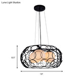 Contemporary White Glass Chandelier With Cage Design - 3-Light Hanging Ceiling Lamp
