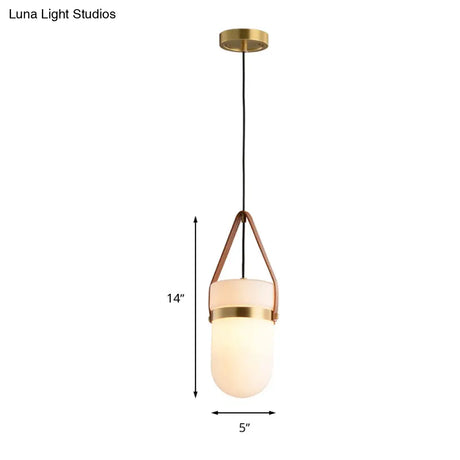 Contemporary White Glass Cylinder Pendant Lamp For Bedroom Ceiling