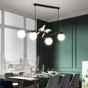 Contemporary White Glass Island Light Pendant With Birds - 4-Head Dining Room Fixture Adjustable