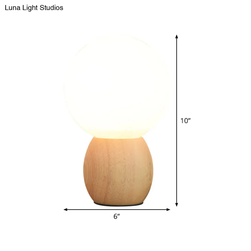 Contemporary White Glass Spherical Task Light: 1-Bulb Reading Book Light In Wood
