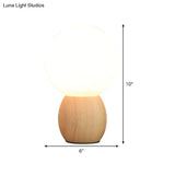 Contemporary White Glass Spherical Task Light: 1-Bulb Reading Book Light In Wood