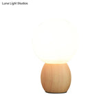 Contemporary White Glass Spherical Task Light: 1-Bulb Reading Book Light In Wood