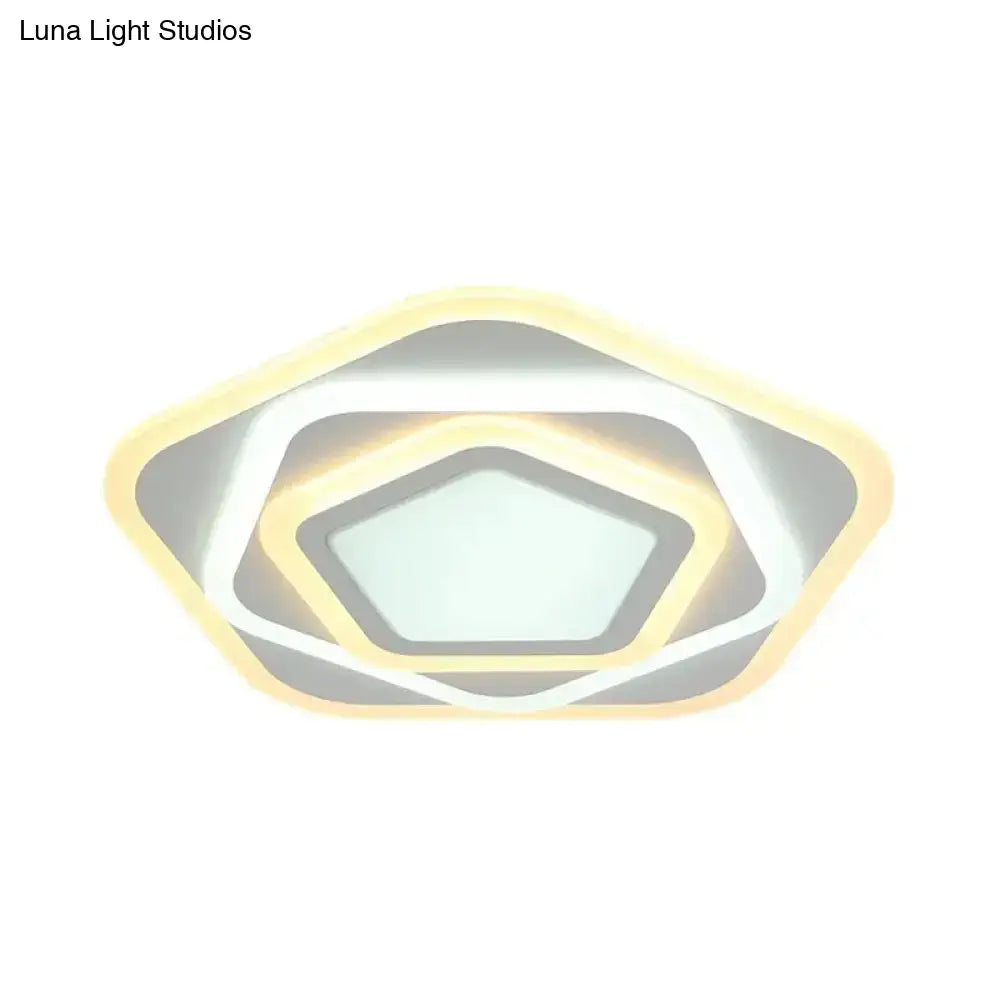 Contemporary White Layered Pentagon Led Flush Light - Warm/White Ceiling Mount Lamp 8’/19.5’ Wide