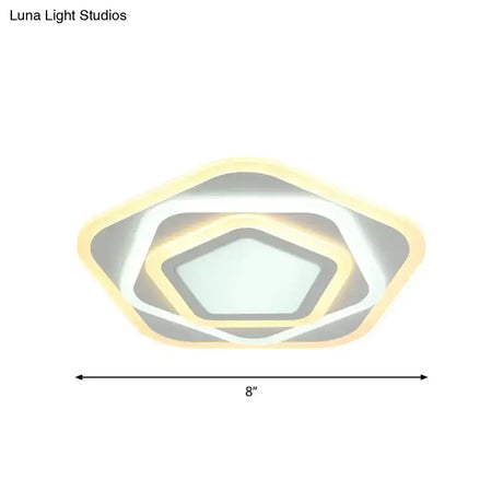 Contemporary White Layered Pentagon Led Flush Light - Warm/White Ceiling Mount Lamp 8’/19.5’ Wide