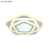 Contemporary White Layered Pentagon Led Flush Light - Warm/White Ceiling Mount Lamp 8’/19.5’ Wide