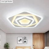 Contemporary White Layered Pentagon Led Flush Light - Warm/White Ceiling Mount Lamp 8’/19.5’ Wide