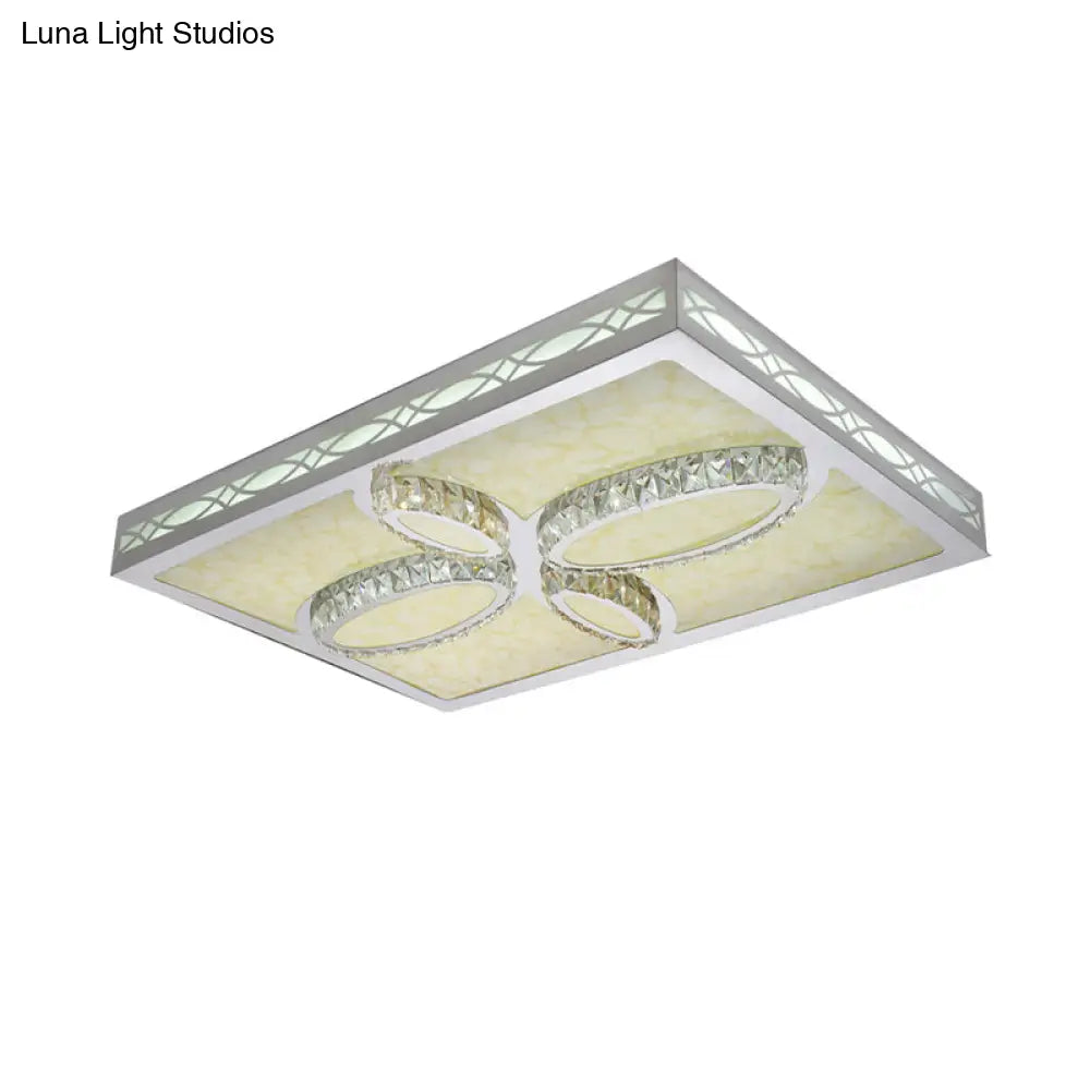 Contemporary White Led Ceiling Mount Flush Light Fixture For Living Room With Crystal Deco -