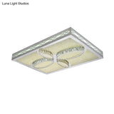 Contemporary White Led Ceiling Mount Flush Light Fixture For Living Room With Crystal Deco -
