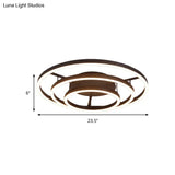 Contemporary White Led Flush Ceiling Light - 3/4 Rings Acrylic Coffee Flushmount Lamp