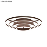 Contemporary White Led Flush Ceiling Light - 3/4 Rings Acrylic Coffee Flushmount Lamp