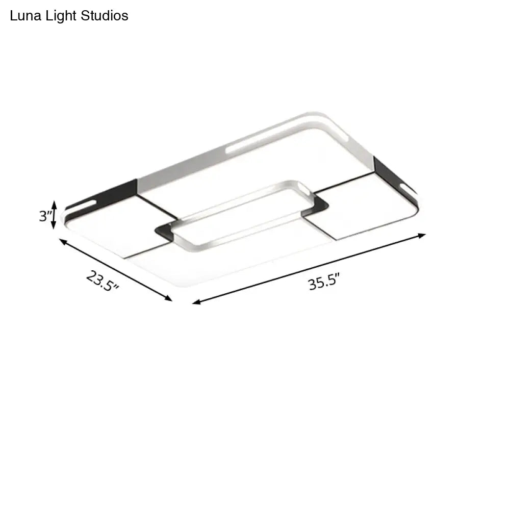 Contemporary White Led Flush Mount Ceiling Light Fixture - 19.5’/35.5’ Wide Acrylic Lamp For