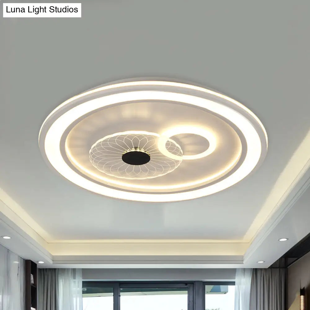Contemporary White Led Flushmount For Bedroom With Acrylic Shade