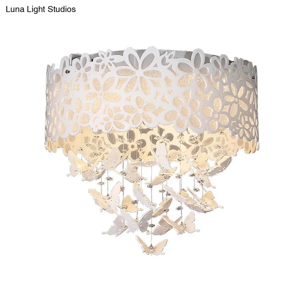 Contemporary White Led Indoor Flush Mount Ceiling Light With Butterfly Shade - 4/8 - Light