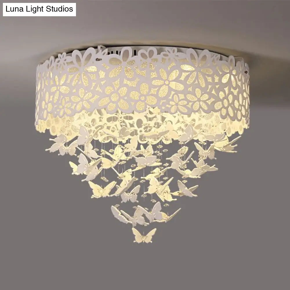 Contemporary White Led Indoor Flush Mount Ceiling Light With Butterfly Shade - 4/8 - Light