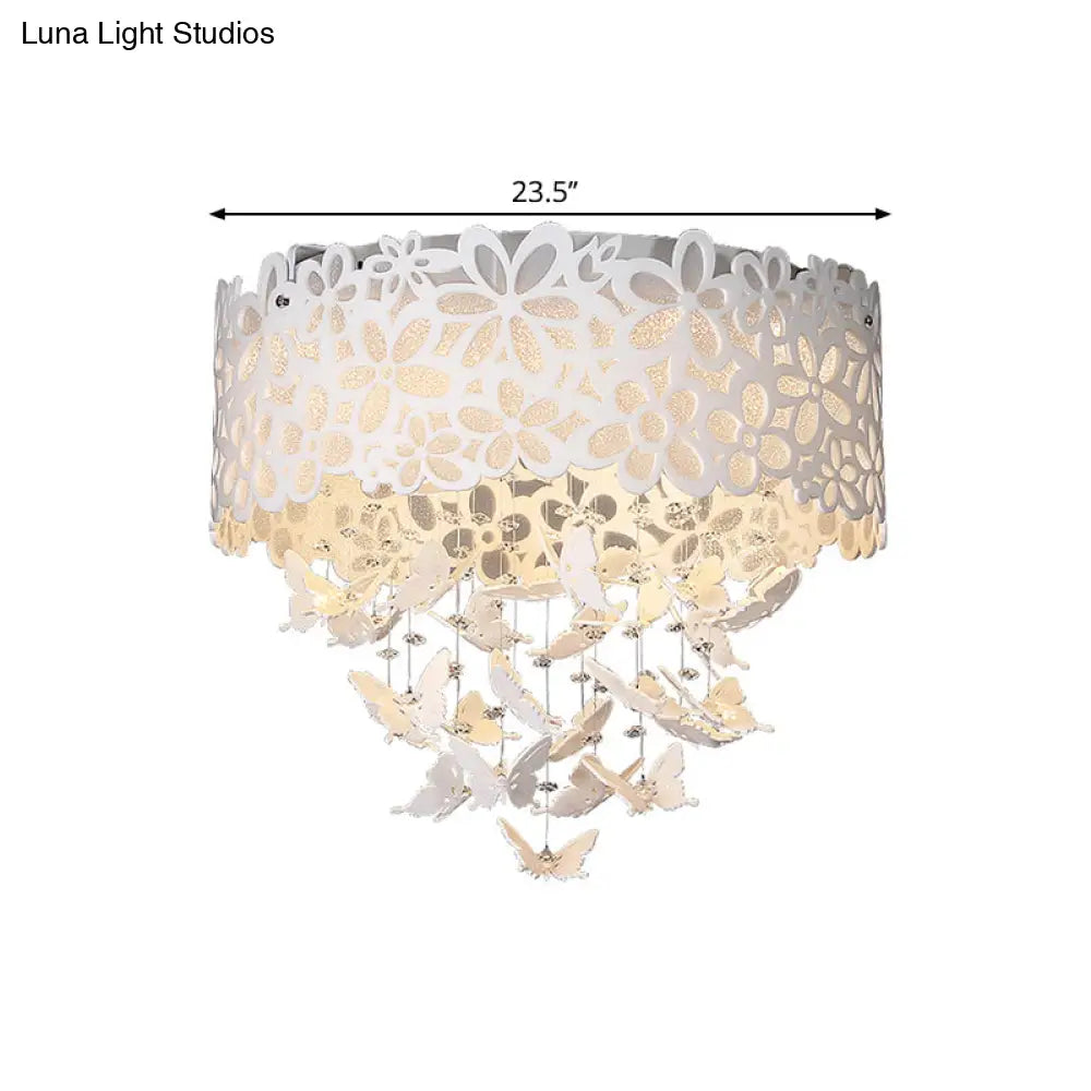 Contemporary White Led Indoor Flush Mount Ceiling Light With Butterfly Shade - 4/8 - Light