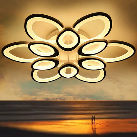 Contemporary White Lotus Led Flush Mount Ceiling Light - Acrylic Living Room Décor