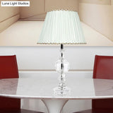 Contemporary White Pleated Shade Table Lamp With Beveled Crystal Prism Nightstand Light