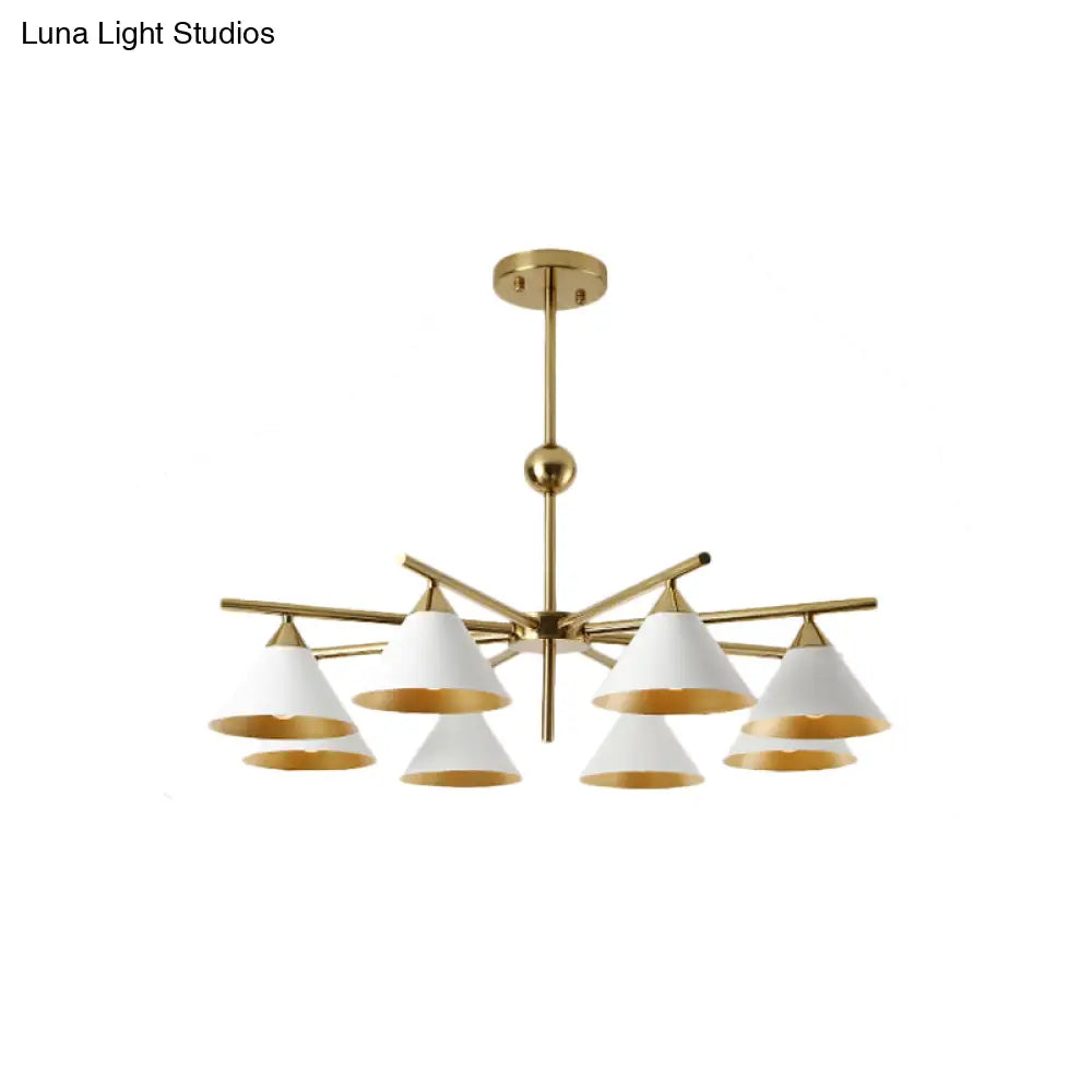 Contemporary White Pyramid Shade Pendant Light: Elegant Metallic Chandelier For Living Room
