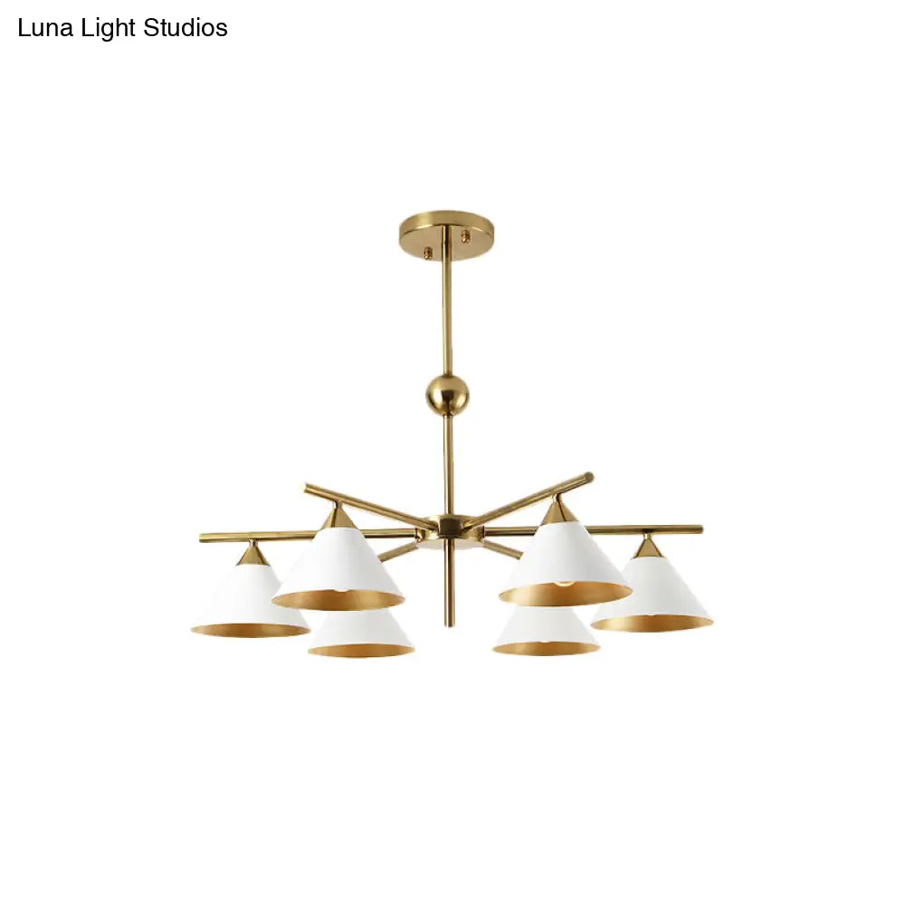 Contemporary White Pyramid Shade Pendant Light: Elegant Metallic Chandelier For Living Room