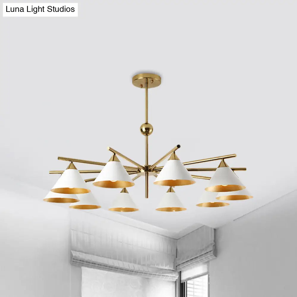 Contemporary White Pyramid Shade Pendant Light: Elegant Metallic Chandelier For Living Room