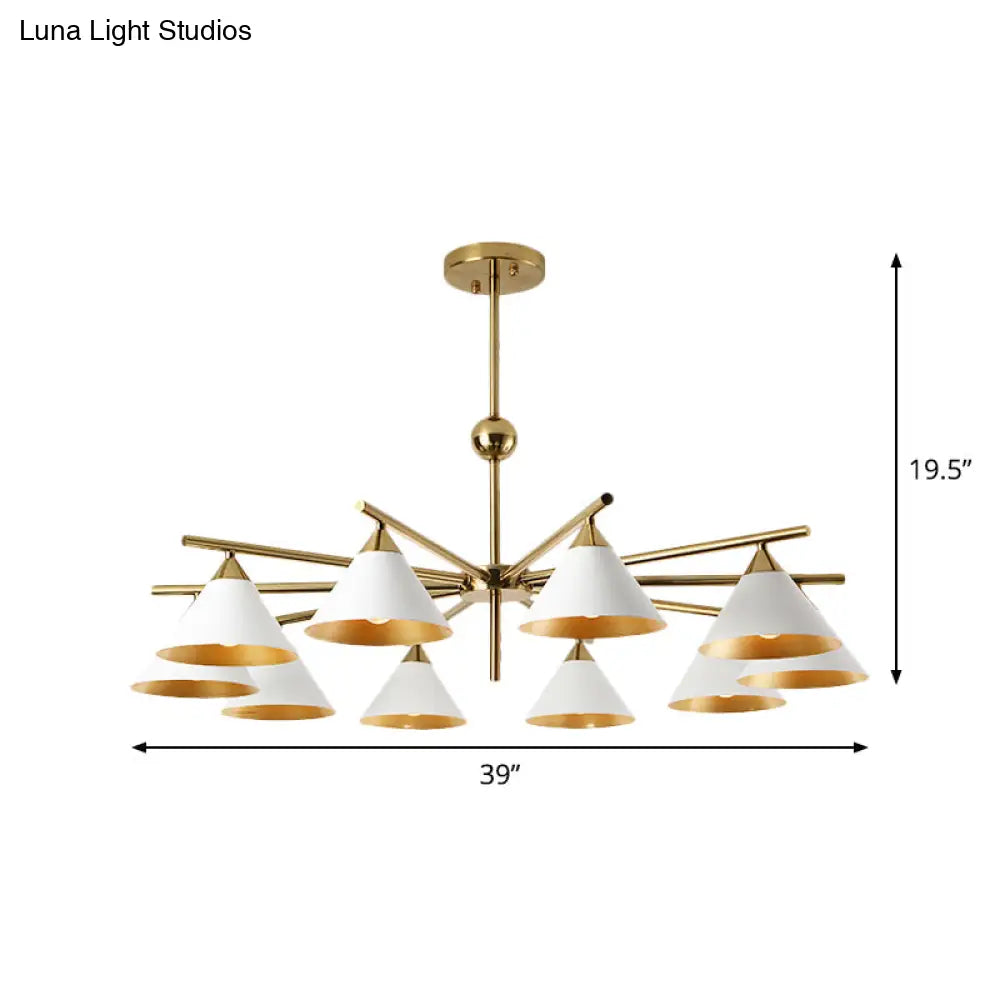 Contemporary White Pyramid Shade Pendant Light: Elegant Metallic Chandelier For Living Room