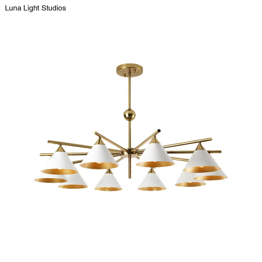 Contemporary White Pyramid Shade Pendant Light: Elegant Metallic Chandelier For Living Room