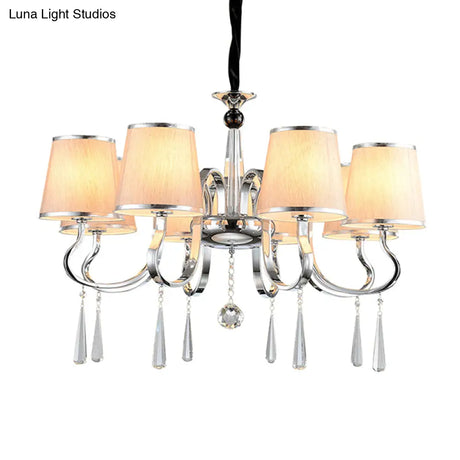 Contemporary White Tapered Chandelier Light - Pendant Lighting With Crystal Drop For Living Room