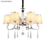 Contemporary White Tapered Chandelier Light - Pendant Lighting With Crystal Drop For Living Room