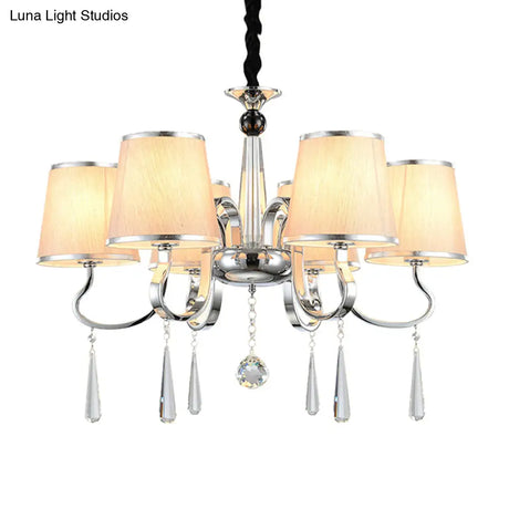 Contemporary White Tapered Chandelier Light - Pendant Lighting With Crystal Drop For Living Room
