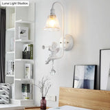 Contemporary White Wall Lamp With Bell Shade & Angel Design For Kids Room