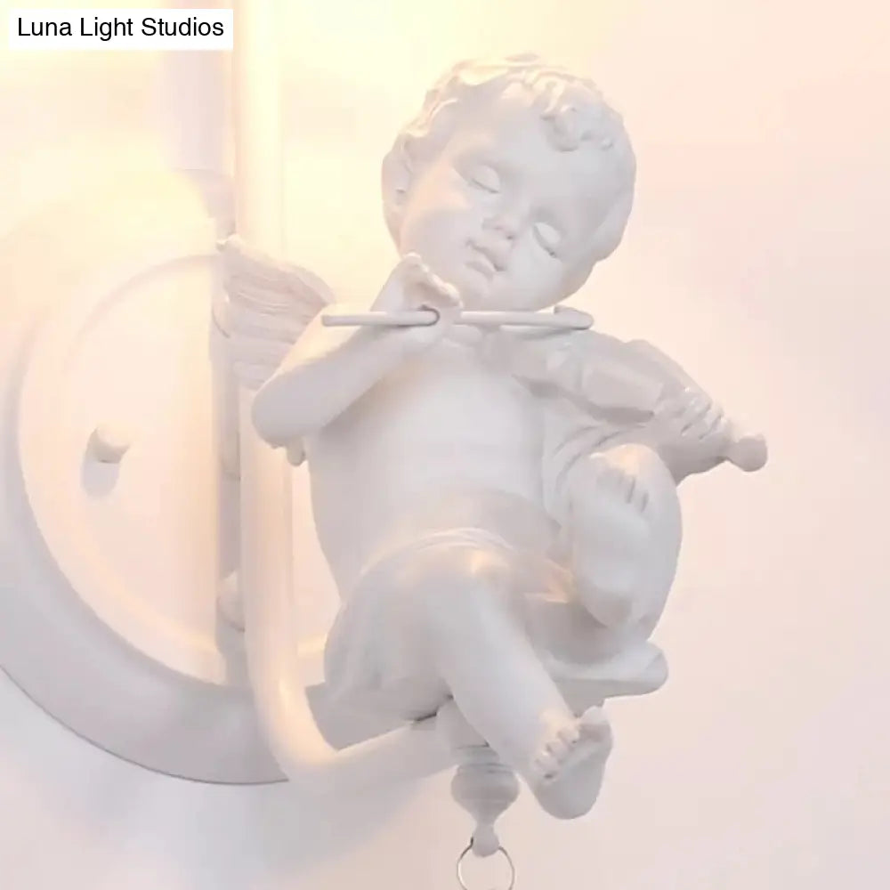 Contemporary White Wall Lamp With Bell Shade & Angel Design For Kids Room
