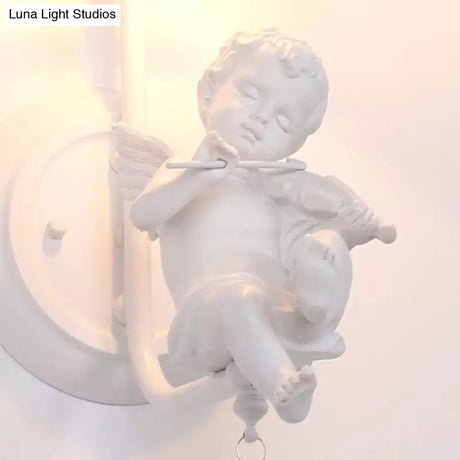 Contemporary White Wall Lamp With Bell Shade & Angel Design For Kids Room
