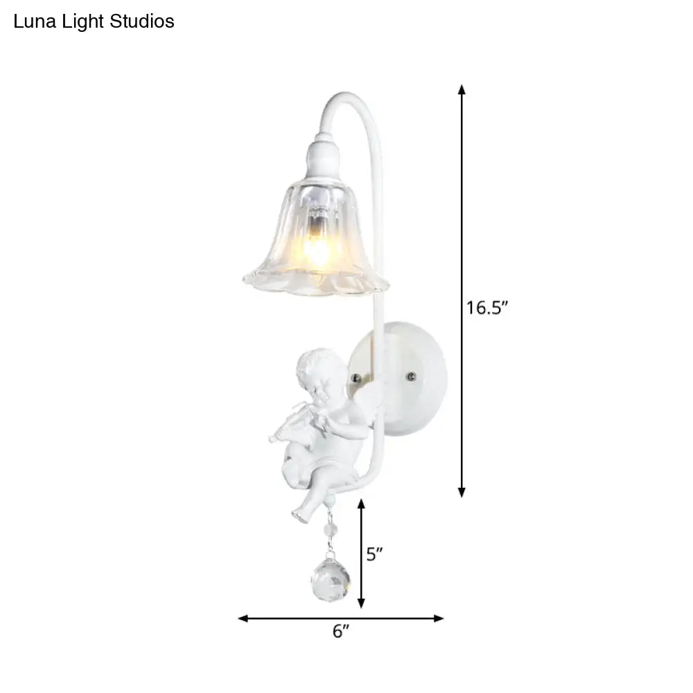 Contemporary White Wall Lamp With Bell Shade & Angel Design For Kids Room