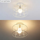 Contemporary White Wire Frame Ceiling Mount Light - Perfect For Living Rooms