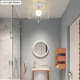 Contemporary White Wire Frame Ceiling Mount Light - Perfect For Living Rooms