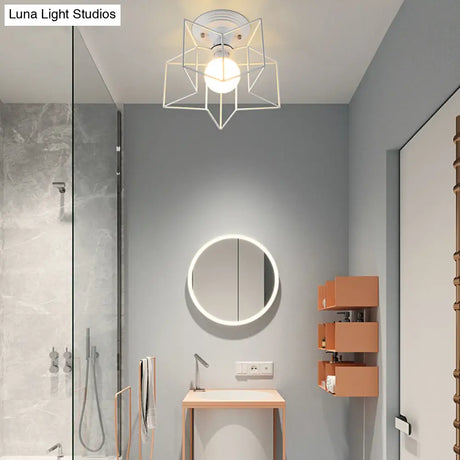 Contemporary White Wire Frame Ceiling Mount Light - Perfect For Living Rooms