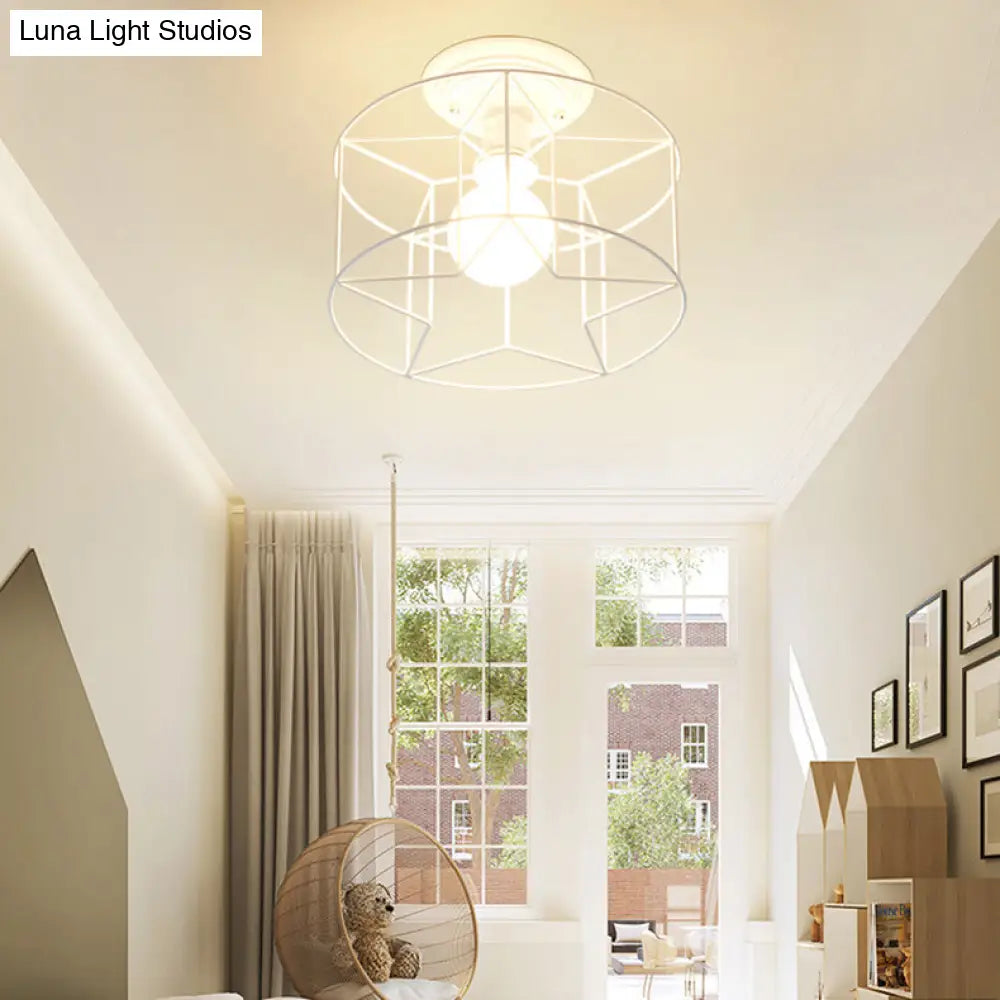 Contemporary White Wire Frame Ceiling Mount Light - Perfect For Living Rooms