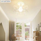 Contemporary White Wire Frame Ceiling Mount Light - Perfect For Living Rooms