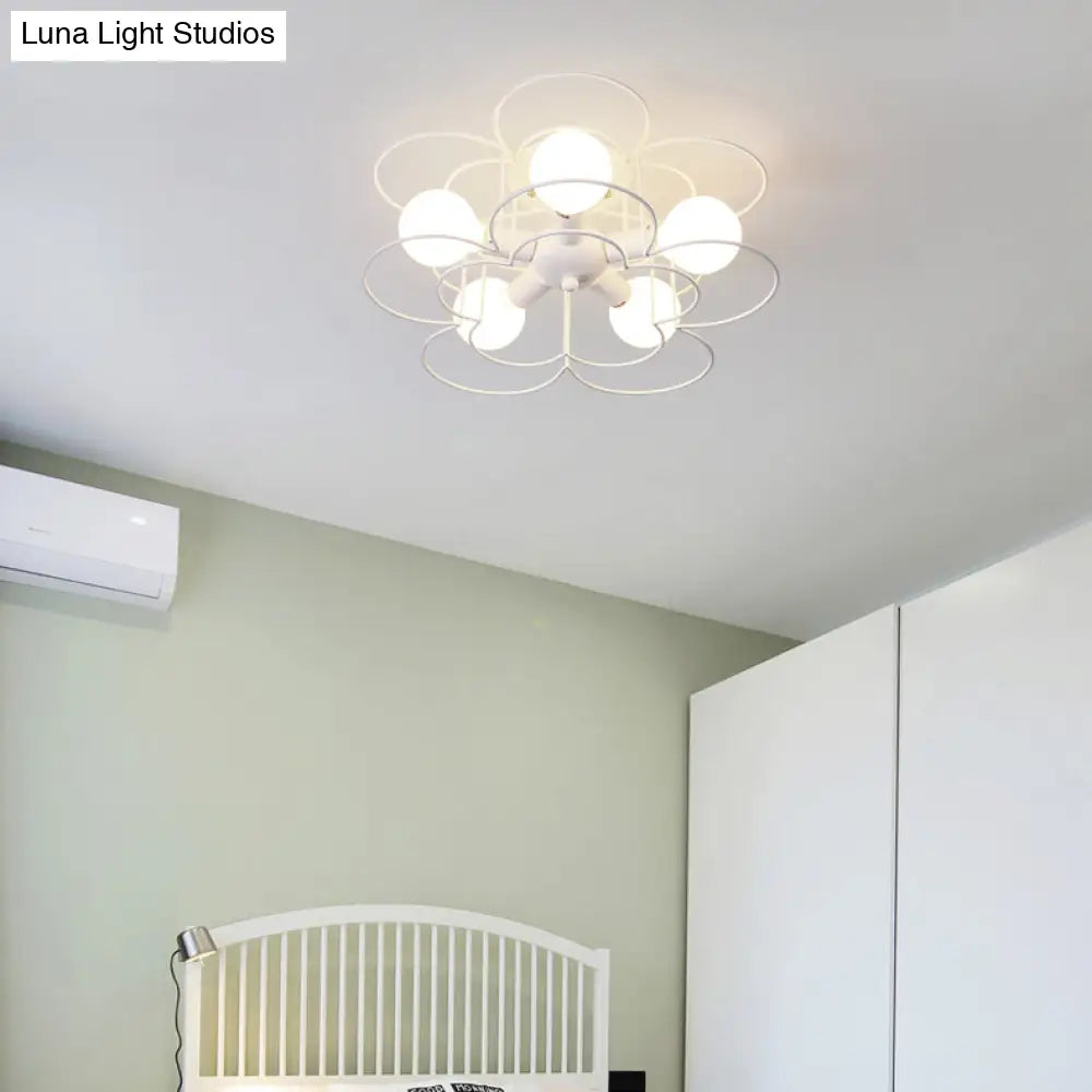 Contemporary White Wire Frame Ceiling Mount Light - Perfect For Living Rooms