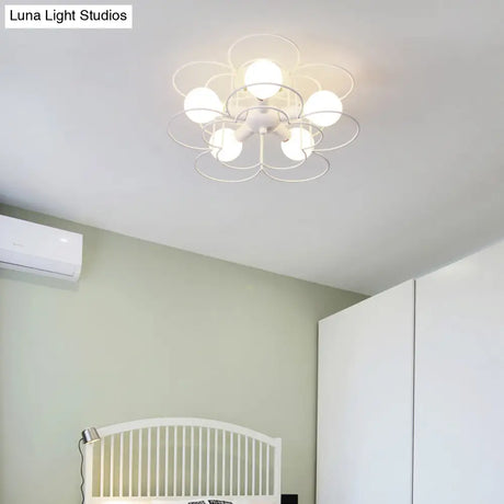 Contemporary White Wire Frame Ceiling Mount Light - Perfect For Living Rooms